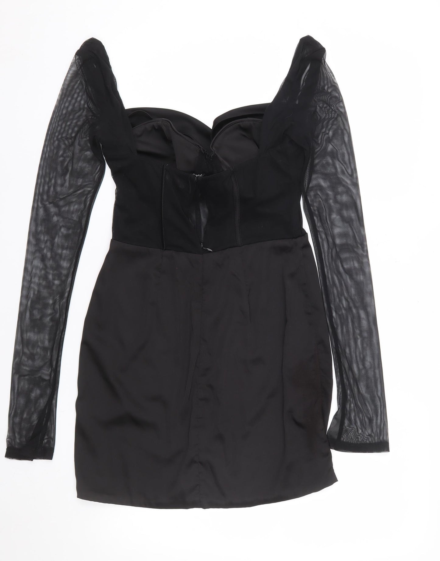Oh Polly Women Black Bodycon Mesh Long Sleeve Short Dress UK 10