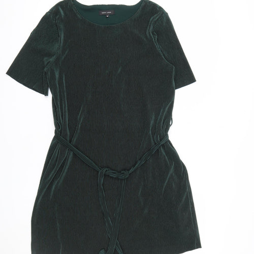 New Look Women Green Size 10 Velvet Shift Belted Dress