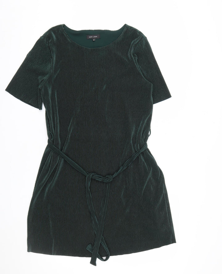 New Look Women Green Size 10 Velvet Shift Belted Dress