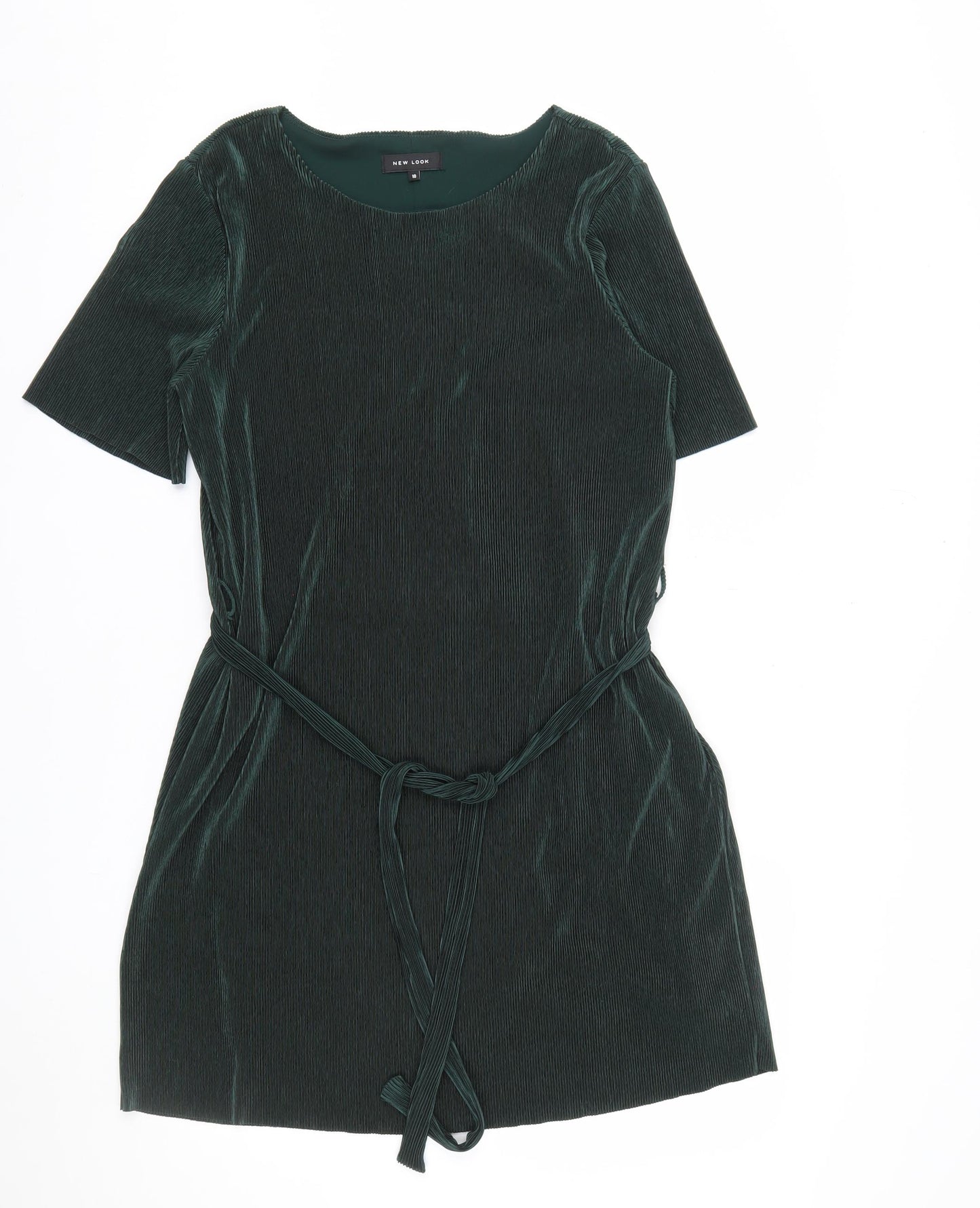 New Look Women Green Size 10 Velvet Shift Belted Dress
