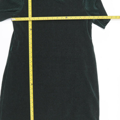 New Look Women Green Size 10 Velvet Shift Belted Dress