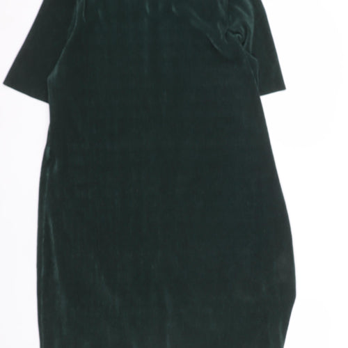 New Look Women Green Size 10 Velvet Shift Belted Dress