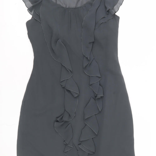 Et Vous Women Grey Size 10 Shift Ruffle Chiffon Party Dress