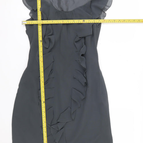 Et Vous Women Grey Size 10 Shift Ruffle Chiffon Party Dress