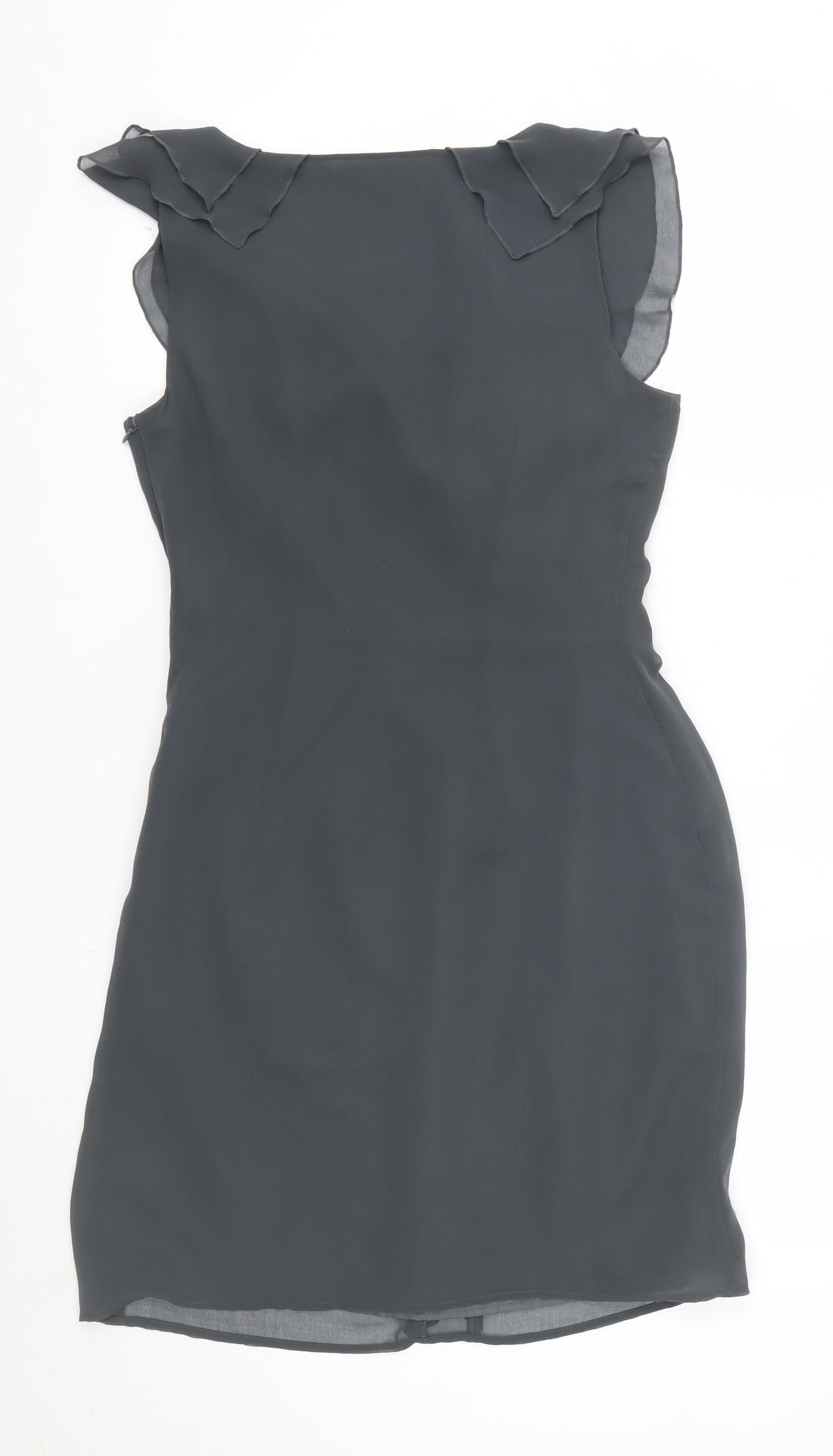 Et Vous Women Grey Size 10 Shift Ruffle Chiffon Party Dress