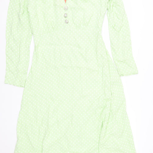 Finery Women Green Polka Dot Midi Fit & Flare Dress Size 10