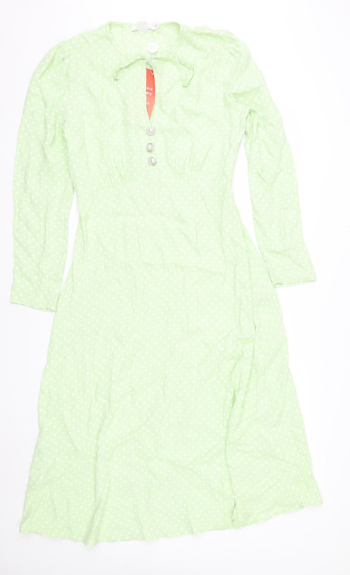 Finery Women Green Polka Dot Midi Fit & Flare Dress Size 10