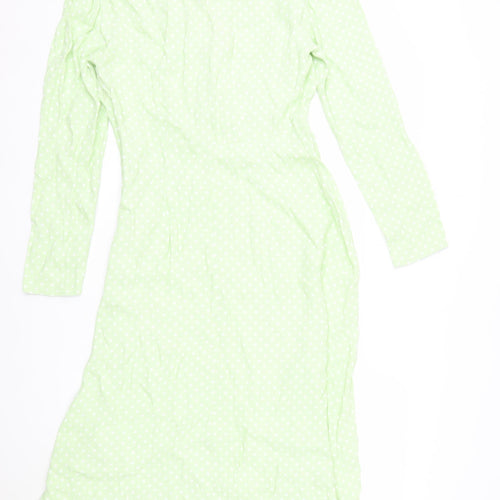 Finery Women Green Polka Dot Midi Fit & Flare Dress Size 10
