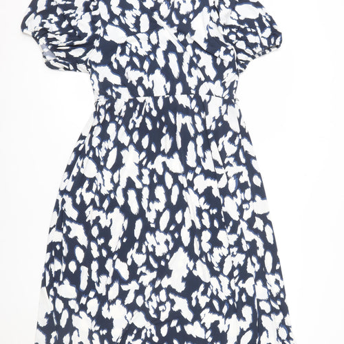 Et Vous Women’s Blue Animal Print Puff Sleeve Short Dress Size 8