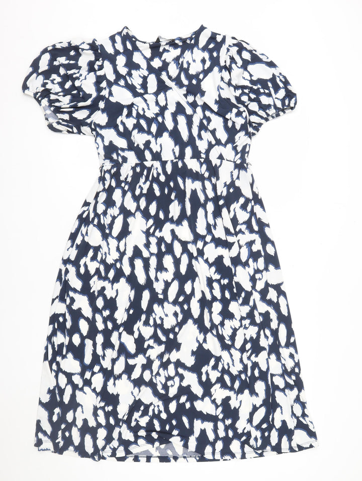 Et Vous Women’s Blue Animal Print Puff Sleeve Short Dress Size 8
