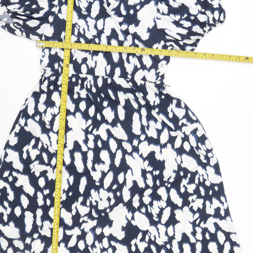 Et Vous Women’s Blue Animal Print Puff Sleeve Short Dress Size 8