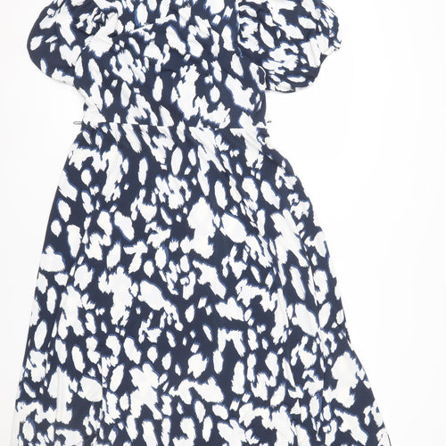 Et Vous Women’s Blue Animal Print Puff Sleeve Short Dress Size 8