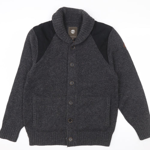 Timberland Men Grey Lambswool Knit Cardigan XL Slim Fit