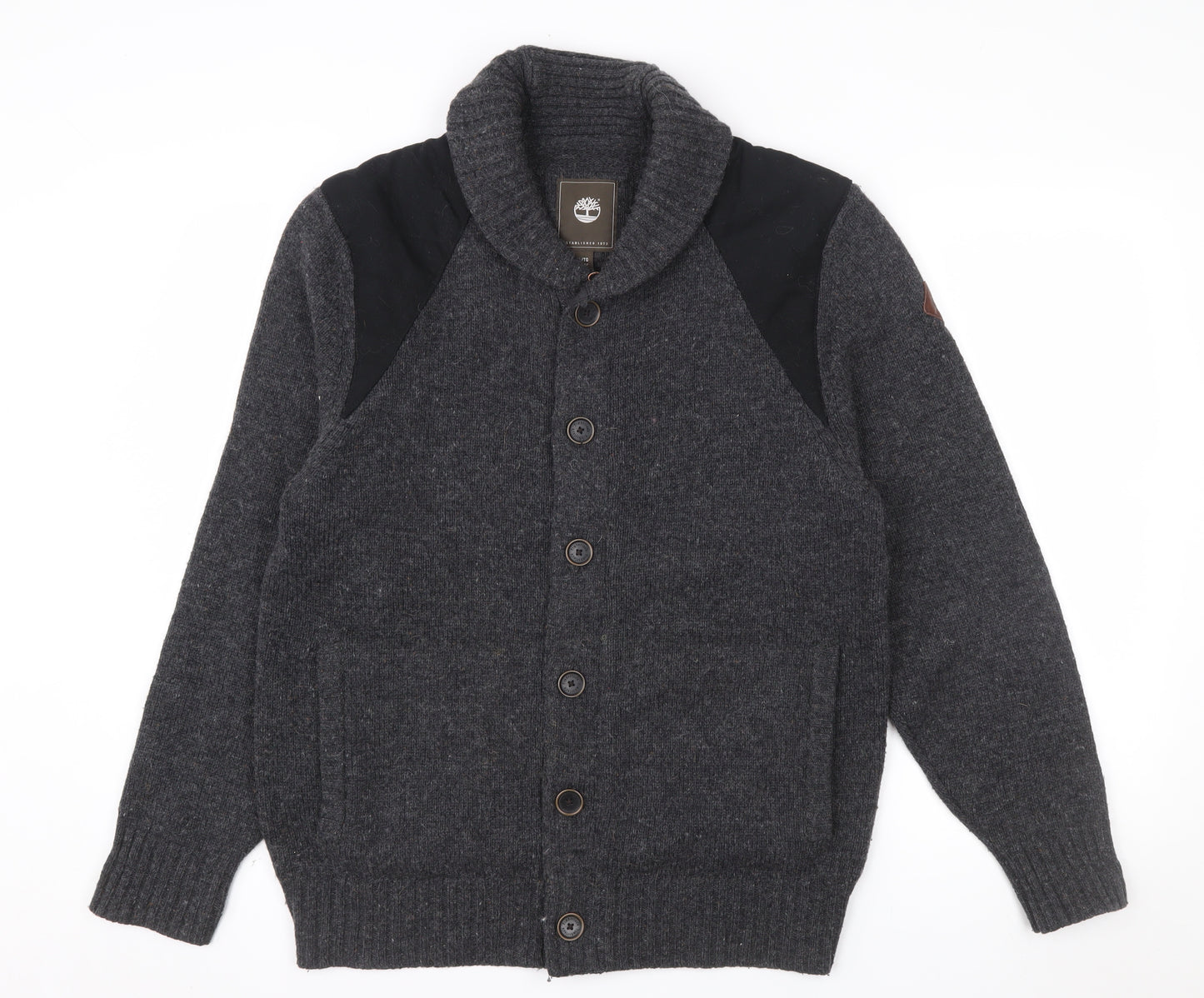 Timberland Men Grey Lambswool Knit Cardigan XL Slim Fit