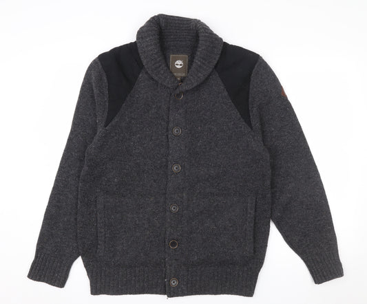 Timberland Men Grey Lambswool Knit Cardigan XL Slim Fit