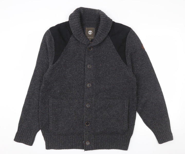 Timberland Men Grey Lambswool Knit Cardigan XL Slim Fit