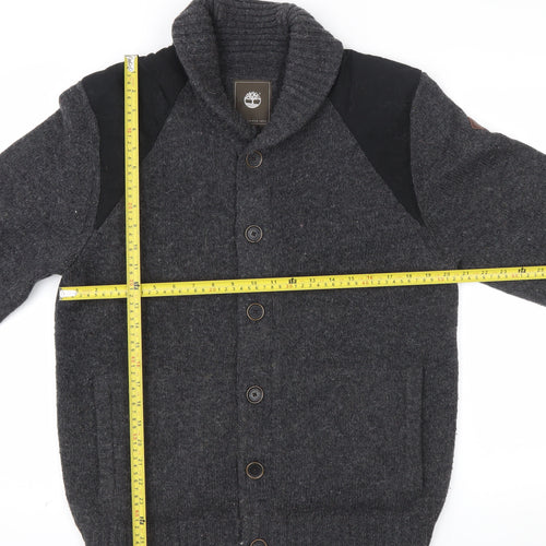 Timberland Men Grey Lambswool Knit Cardigan XL Slim Fit