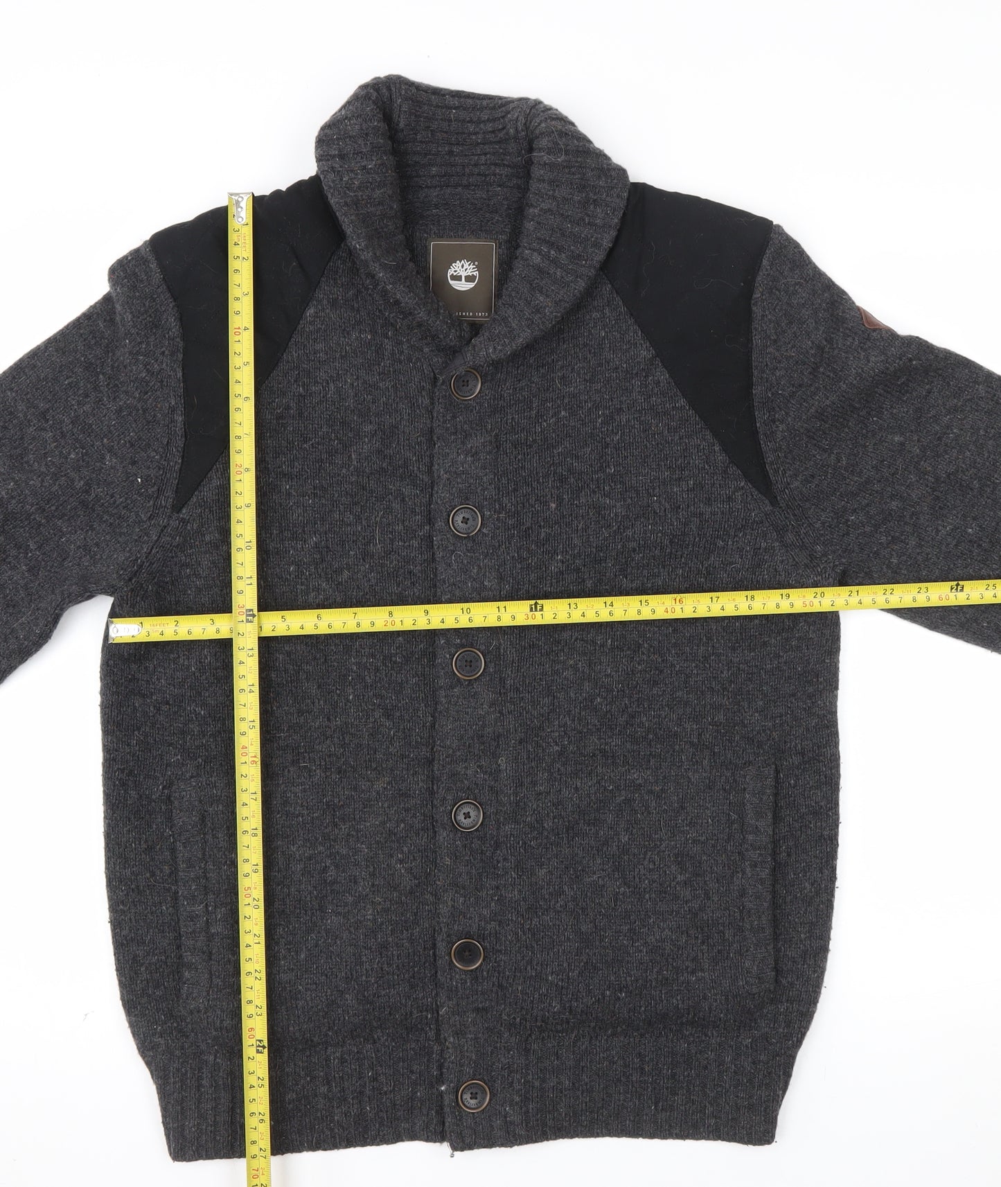 Timberland Men Grey Lambswool Knit Cardigan XL Slim Fit