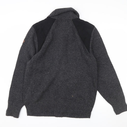 Timberland Men Grey Lambswool Knit Cardigan XL Slim Fit