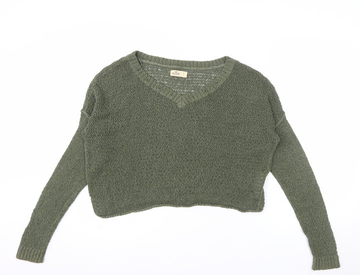 Hollister Womens Green V-Neck Knit Pullover Jumper Size S