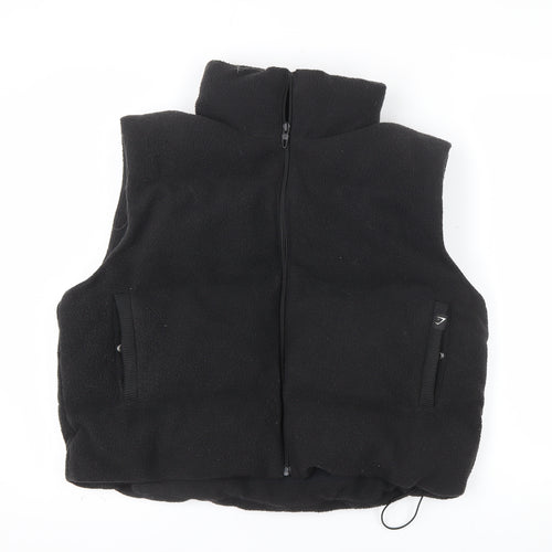 Gymshark Women's Black Fleece Waistcoat L Bodywarmer Zip Pockets Casual