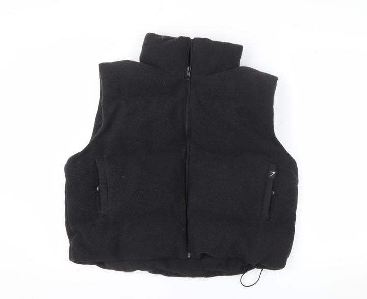 Gymshark Women's Black Fleece Waistcoat L Bodywarmer Zip Pockets Casual