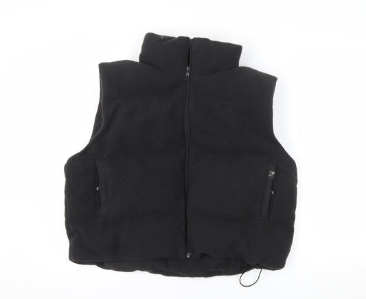 Gymshark Women's Black Fleece Waistcoat L Bodywarmer Zip Pockets Casual