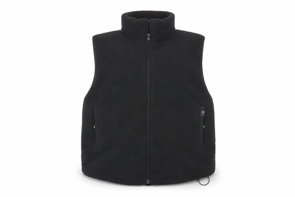 Gymshark Women's Black Fleece Waistcoat L Bodywarmer Zip Pockets Casual