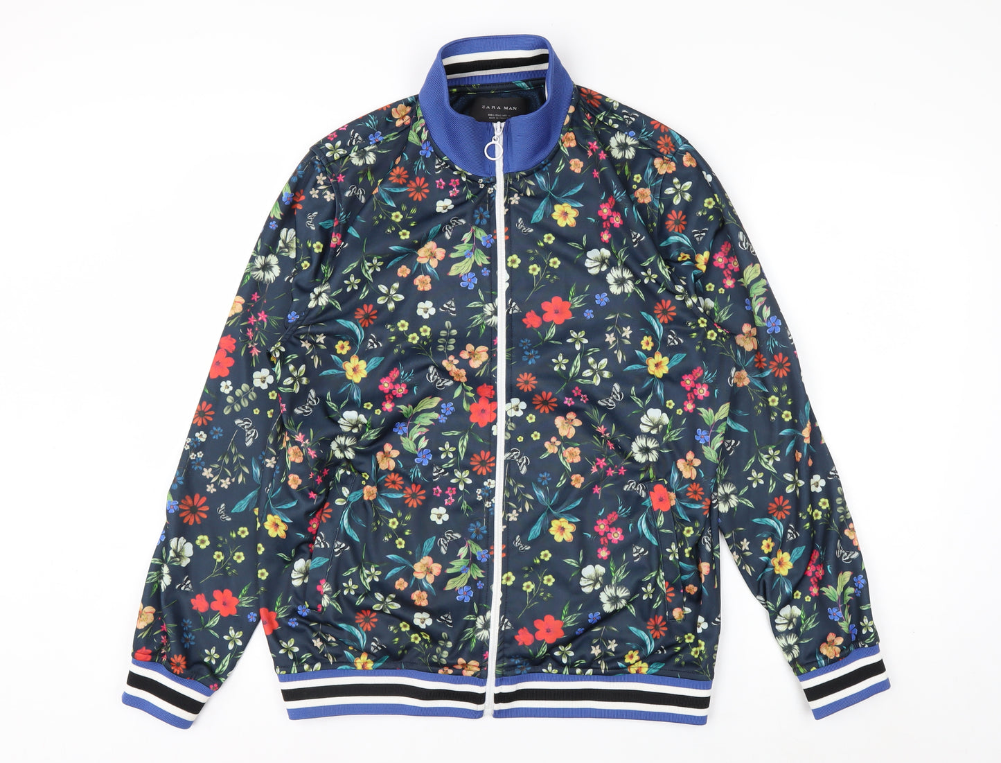 Zara Man Multicoloured Floral Bomber Jacket Men's L 42in Polyester