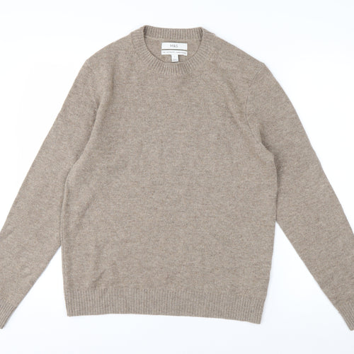 Marks and Spencer Men's Beige Lambswool Crew Neck Jumper Size S