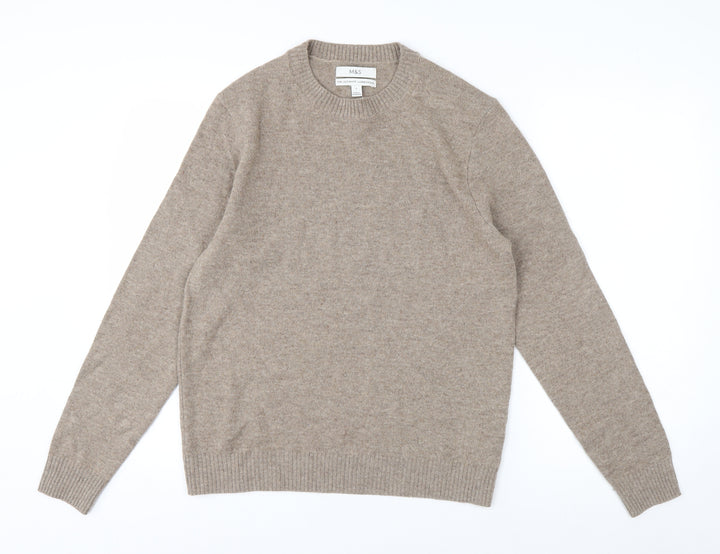Marks and Spencer Men's Beige Lambswool Crew Neck Jumper Size S