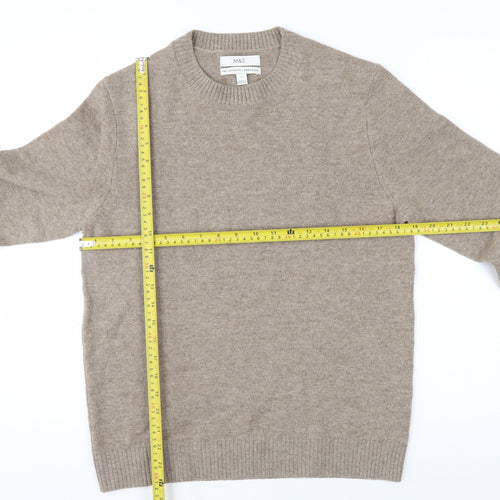 Marks and Spencer Men's Beige Lambswool Crew Neck Jumper Size S