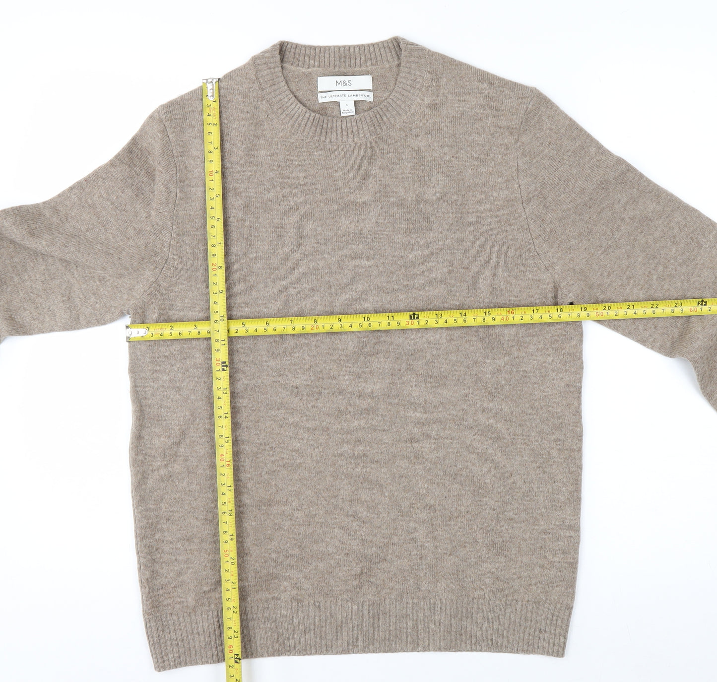 Marks and Spencer Men's Beige Lambswool Crew Neck Jumper Size S