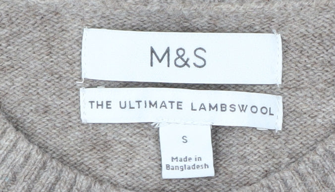 Marks and Spencer Men's Beige Lambswool Crew Neck Jumper Size S
