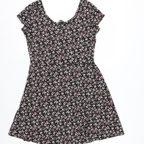 New Look Women’s Black Floral Fit & Flare Jersey Dress Size 10