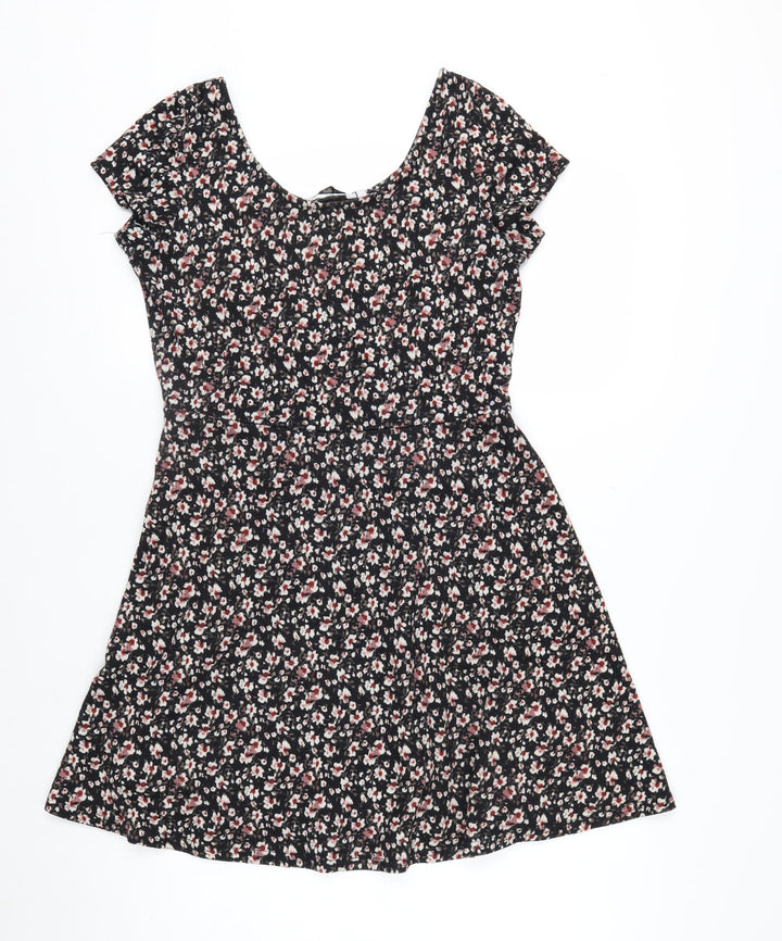 New Look Women’s Black Floral Fit & Flare Jersey Dress Size 10