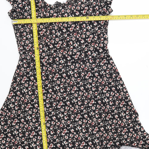 New Look Women’s Black Floral Fit & Flare Jersey Dress Size 10