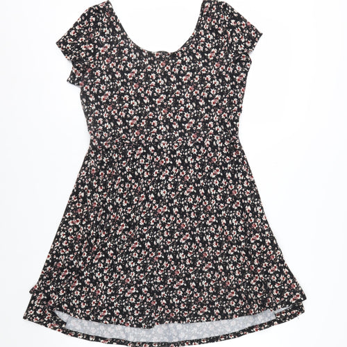 New Look Women’s Black Floral Fit & Flare Jersey Dress Size 10