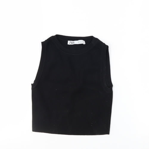Zara Women's Black Cropped Sleeveless Slim Knit Tank Top S