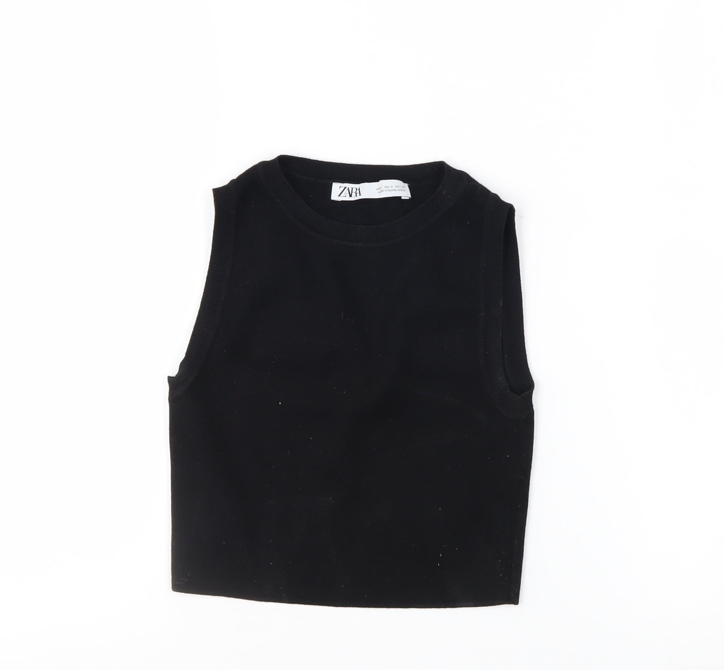Zara Women's Black Cropped Sleeveless Slim Knit Tank Top S
