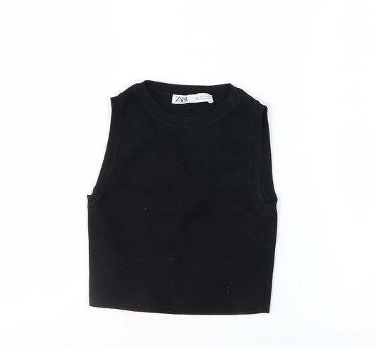 Zara Women's Black Cropped Sleeveless Slim Knit Tank Top S