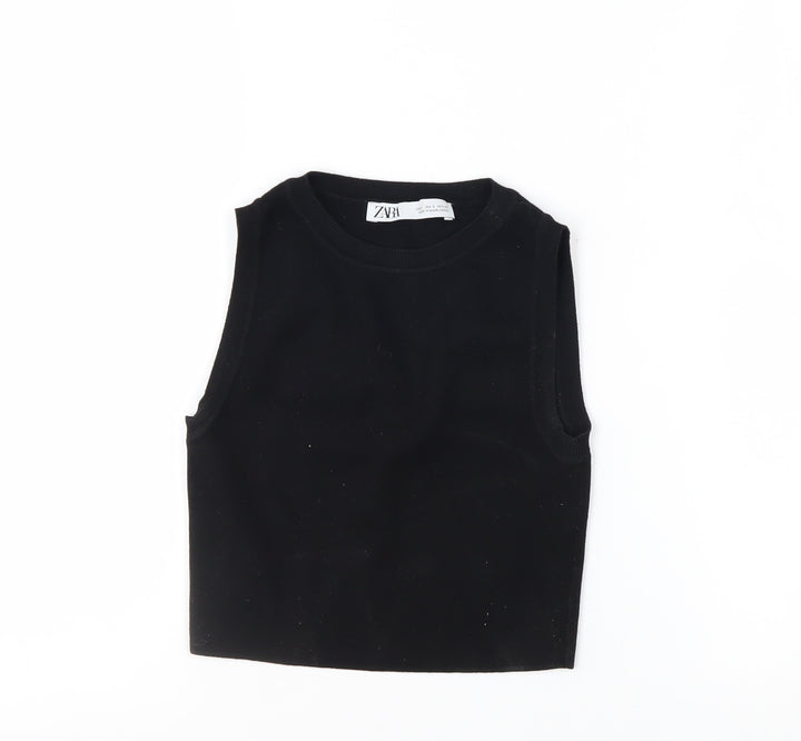 Zara Women's Black Cropped Sleeveless Slim Knit Tank Top S