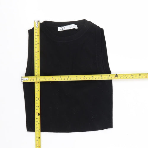 Zara Women's Black Cropped Sleeveless Slim Knit Tank Top S