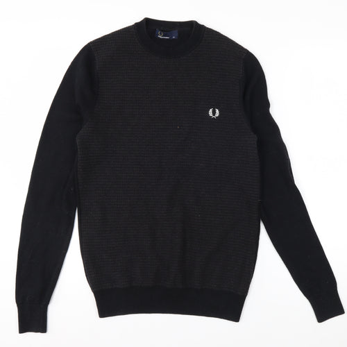Fred Perry Men's Black Wool Cotton Crew Neck Jumper XS