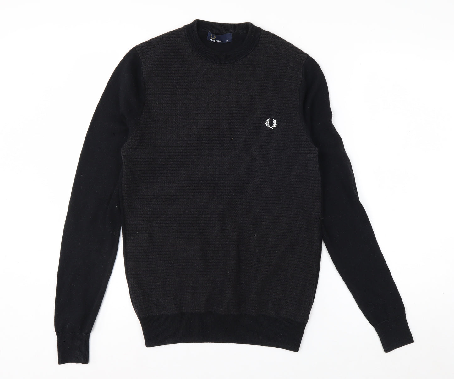 Fred Perry Men's Black Wool Cotton Crew Neck Jumper XS