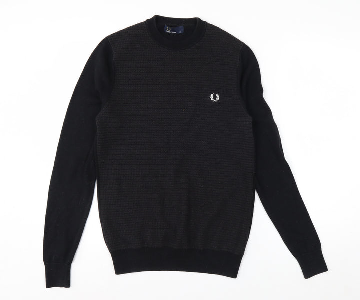 Fred Perry Men's Black Wool Cotton Crew Neck Jumper XS