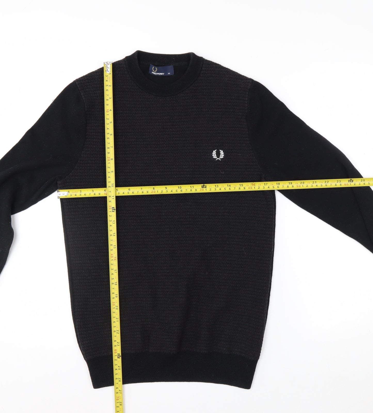 Fred Perry Men's Black Wool Cotton Crew Neck Jumper XS