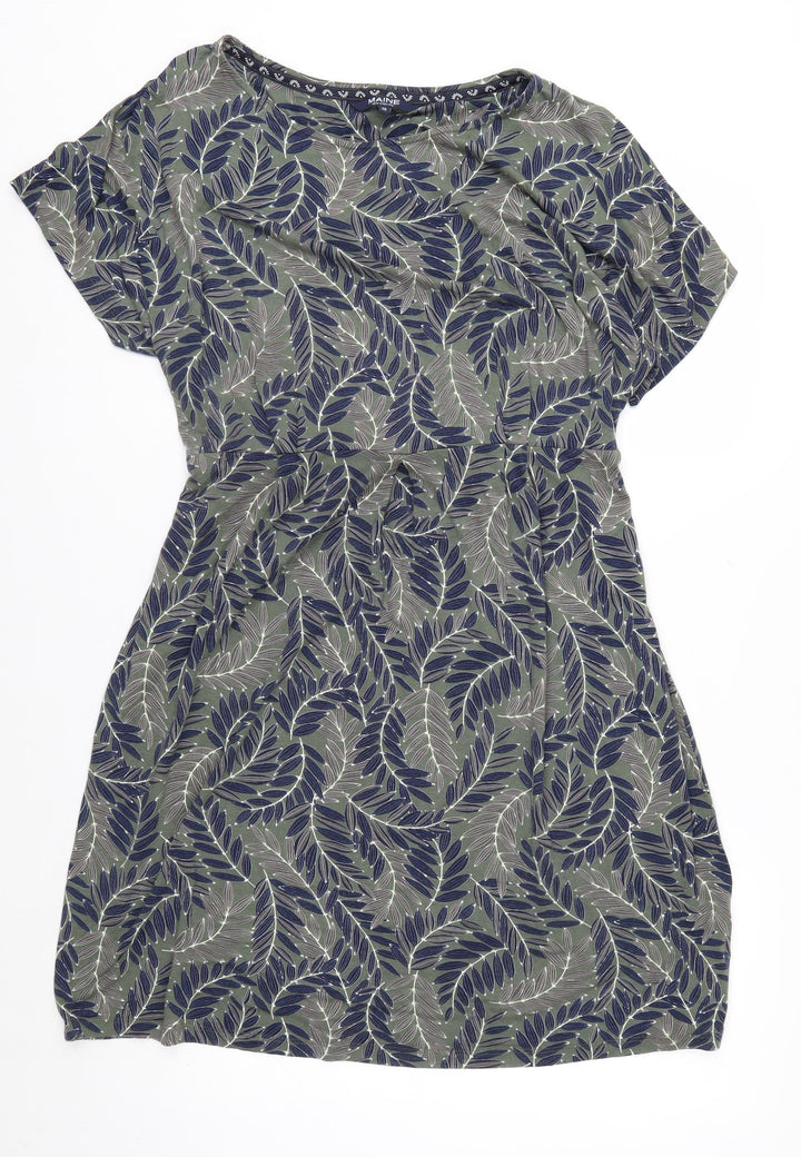Maine New England Women’s Green Floral Jersey Shift Dress Size 20