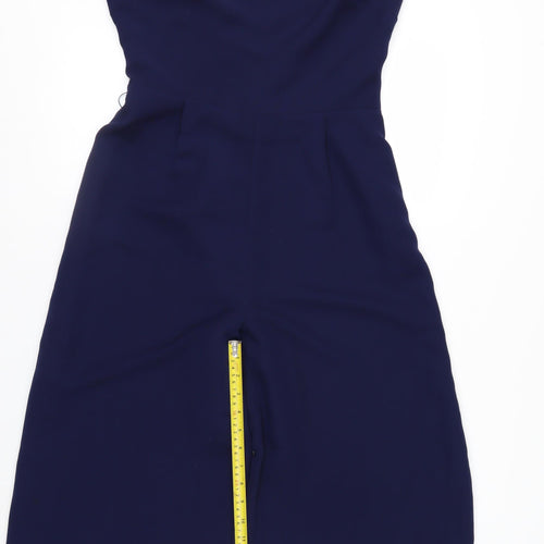 Warehouse Women Navy Blue Jumpsuit Size 12 Wide-Leg Sleeveless Elegant