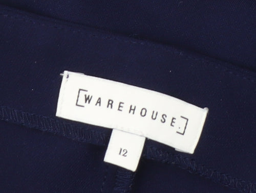 Warehouse Women Navy Blue Jumpsuit Size 12 Wide-Leg Sleeveless Elegant